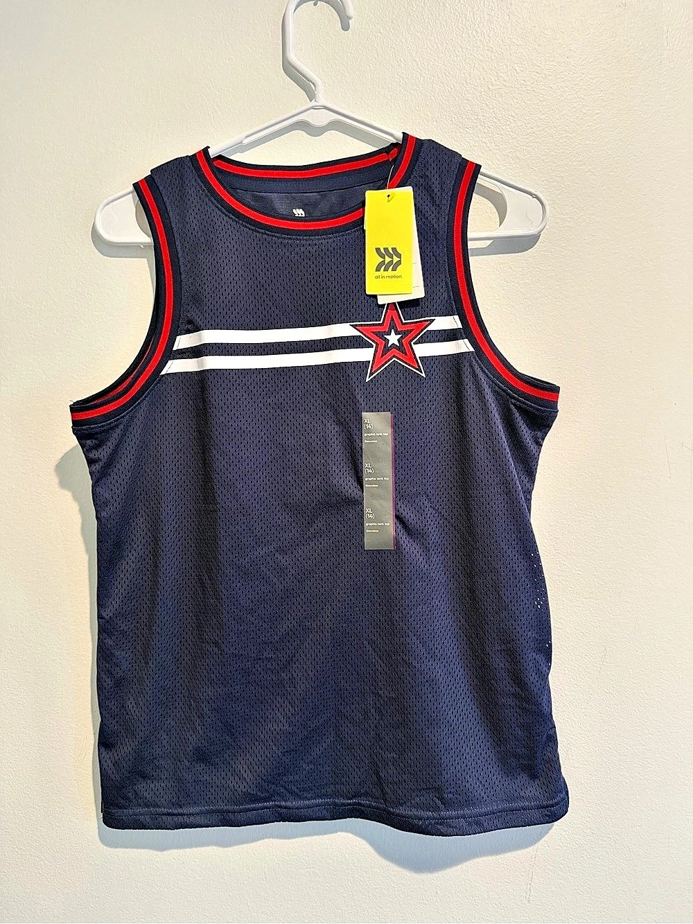 All in Motion Boys' 4th of July Star Graphic Tank Top Blue & Red XL (14)